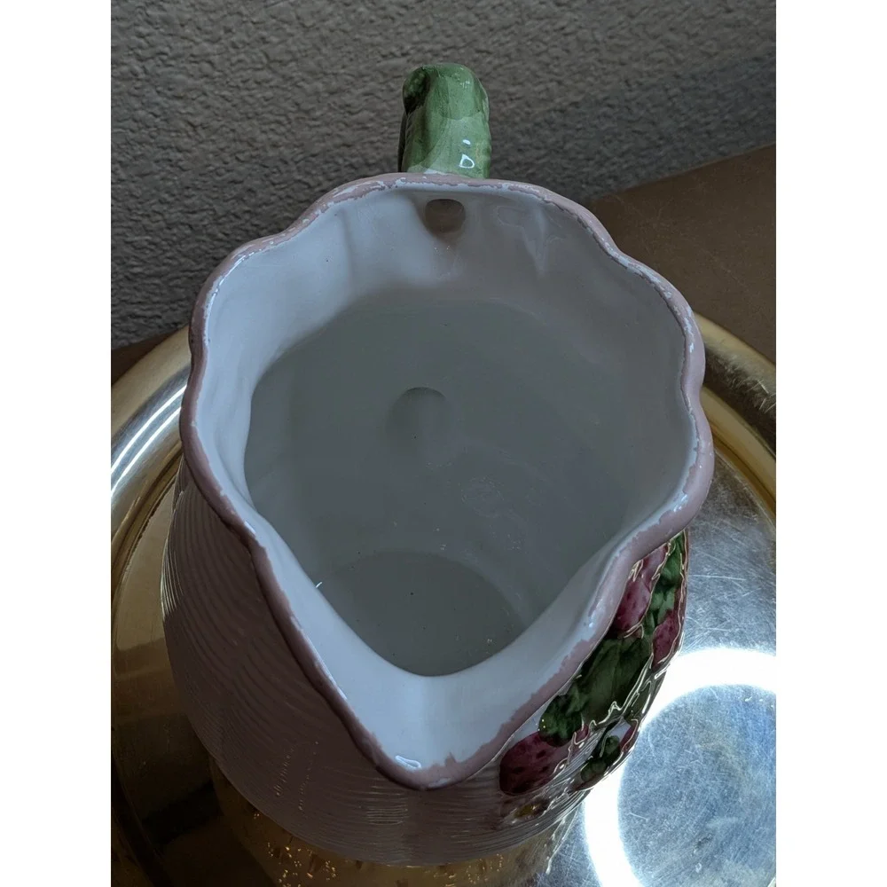 Vintage Italian Majolica Strawberry Pitcher 3D Fruit Relief Made in Italy